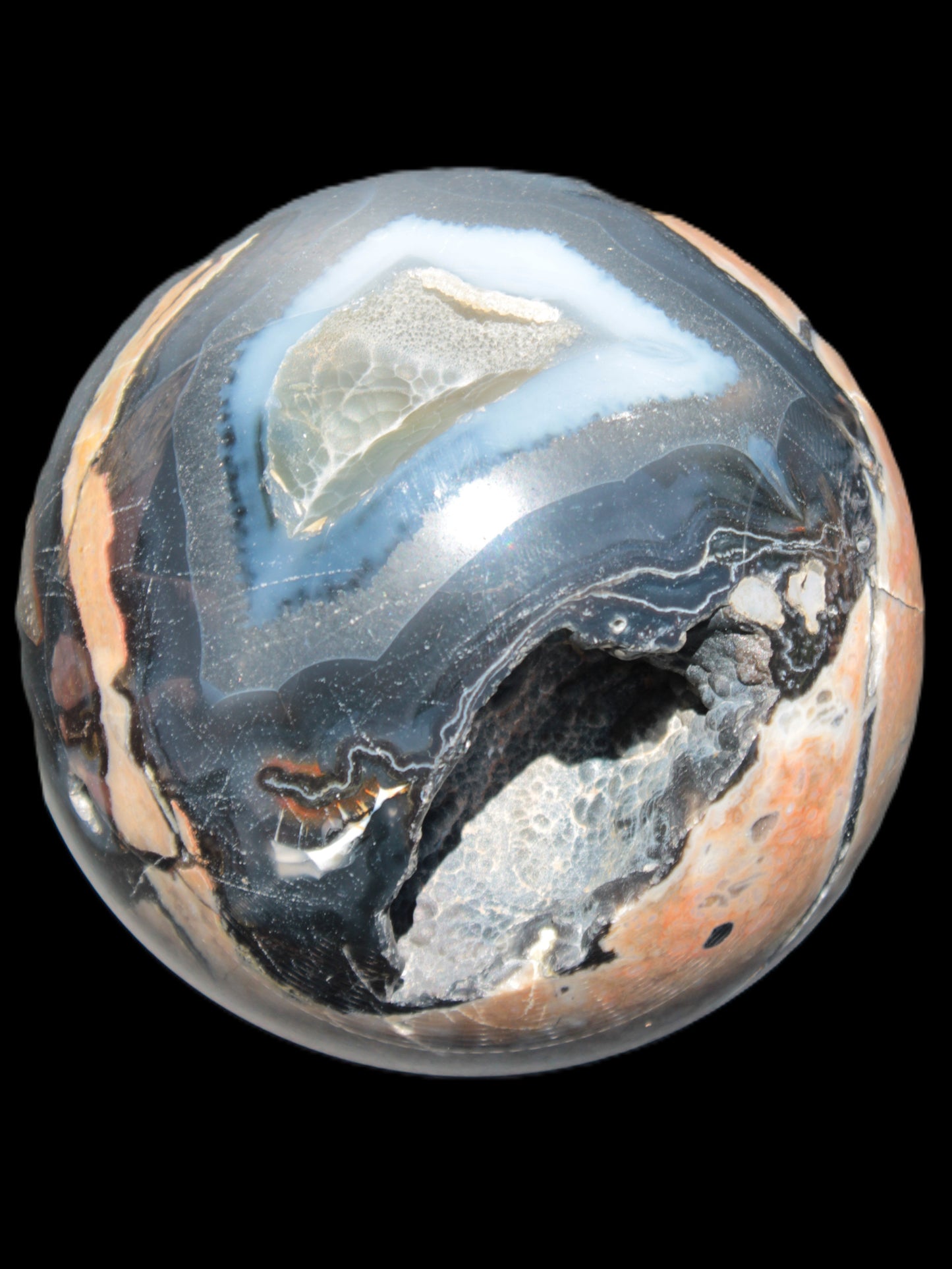 Volcano Agate sphere 119mm 2167g in sunlight - Rocks and Things Store