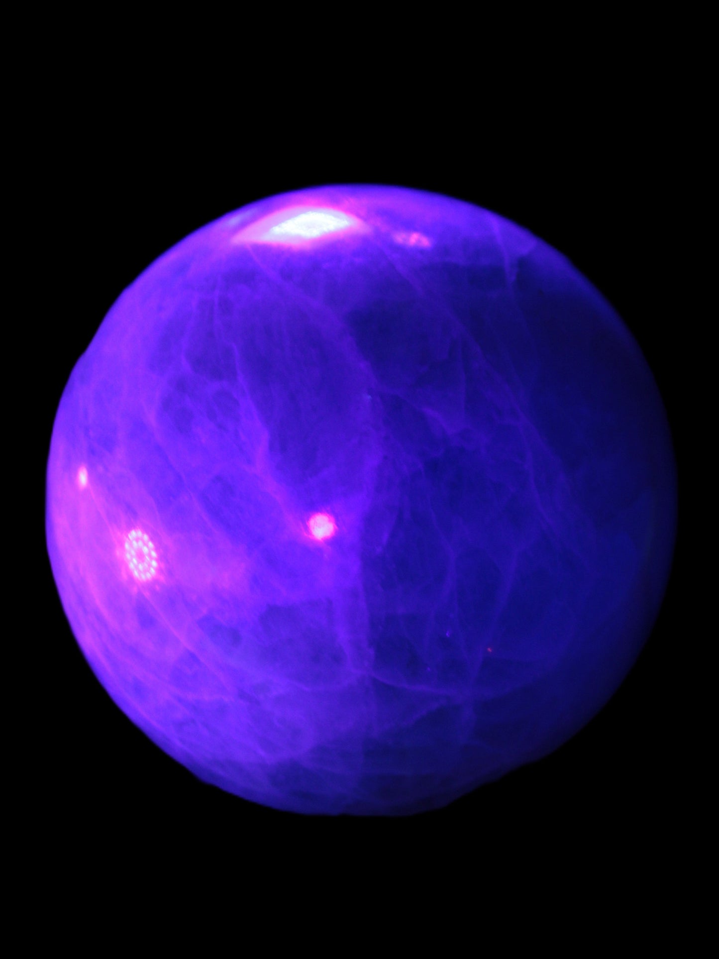 Green Fluorite sphere 108mm 2056g in UV light - Rocks and Things Store