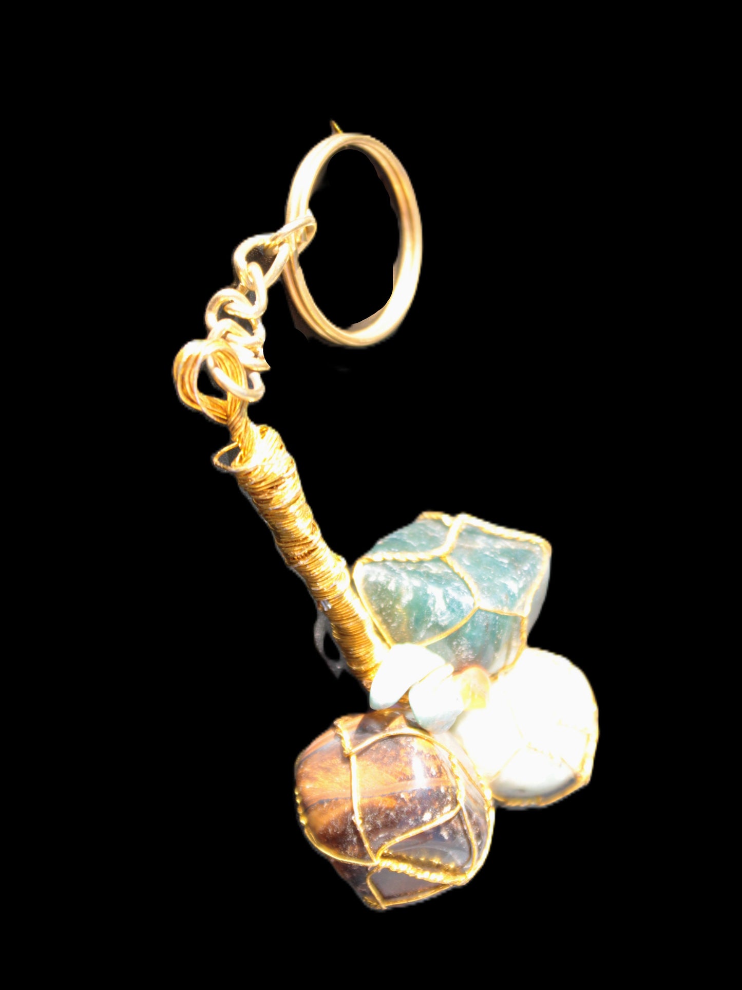 Amazonite, Jasper and Tigers Eye wire-wrapped keychain 140mm 50g Rocks and Things Store