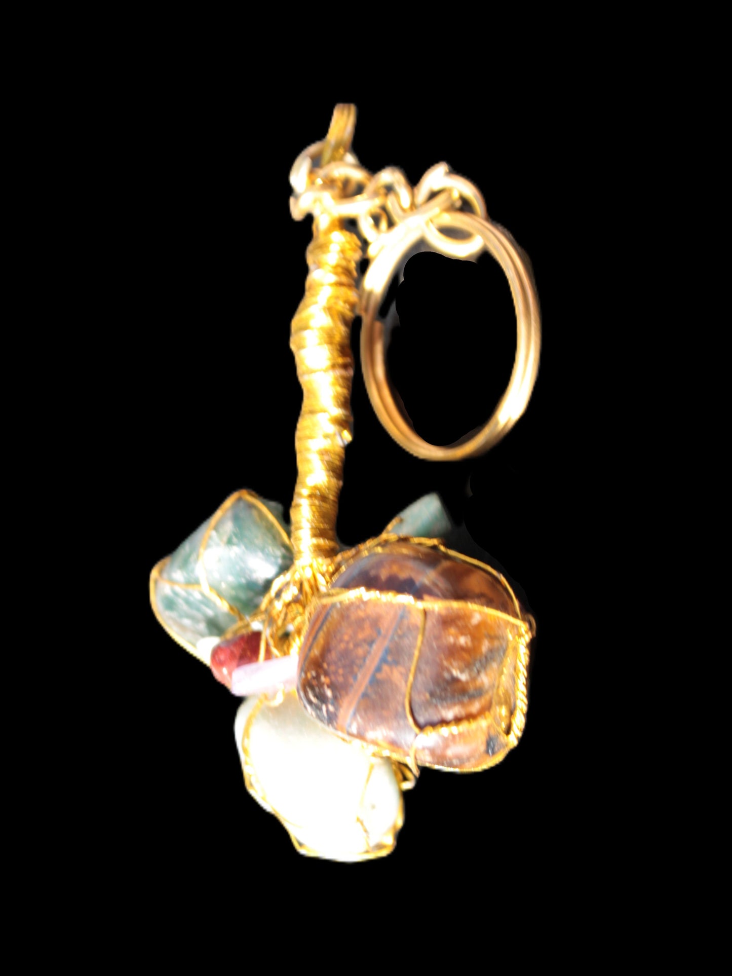 Amazonite, Jasper and Tigers Eye wire-wrapped keychain 140mm 50g Rocks and Things Store