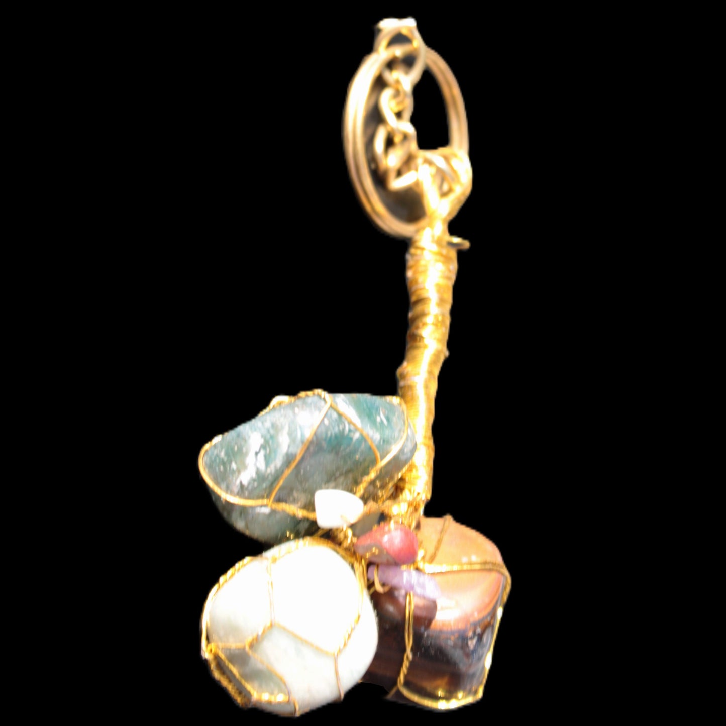 Amazonite, Jasper and Tigers Eye wire-wrapped keychain 140mm 50g Rocks and Things Store