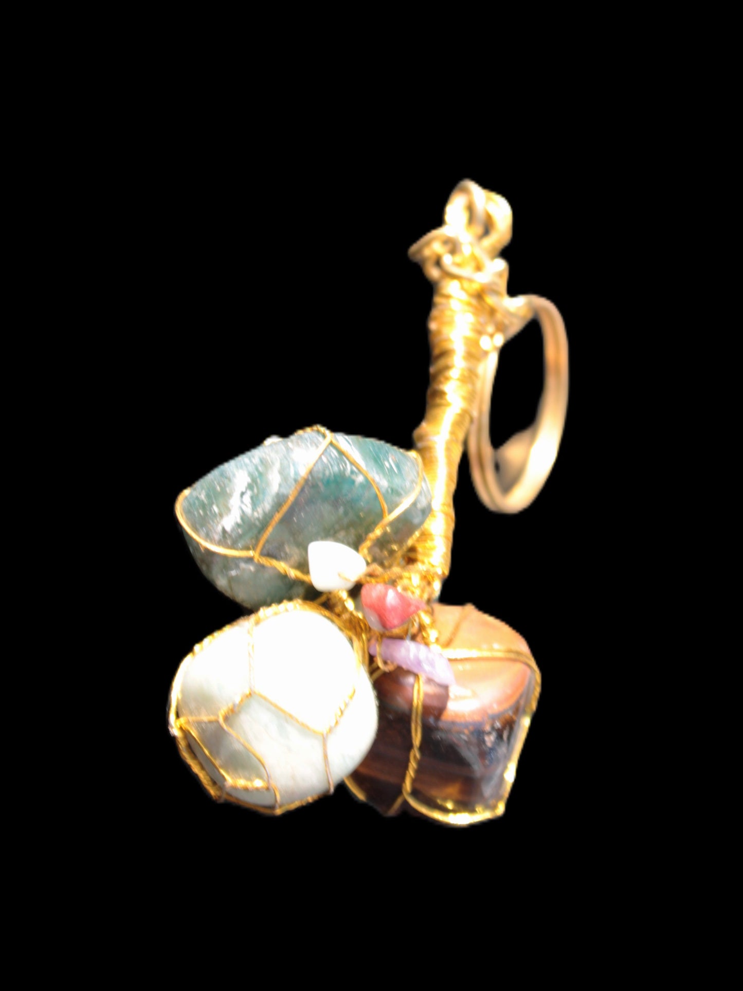 Amazonite, Jasper and Tigers Eye wire-wrapped keychain 140mm 50g Rocks and Things Store