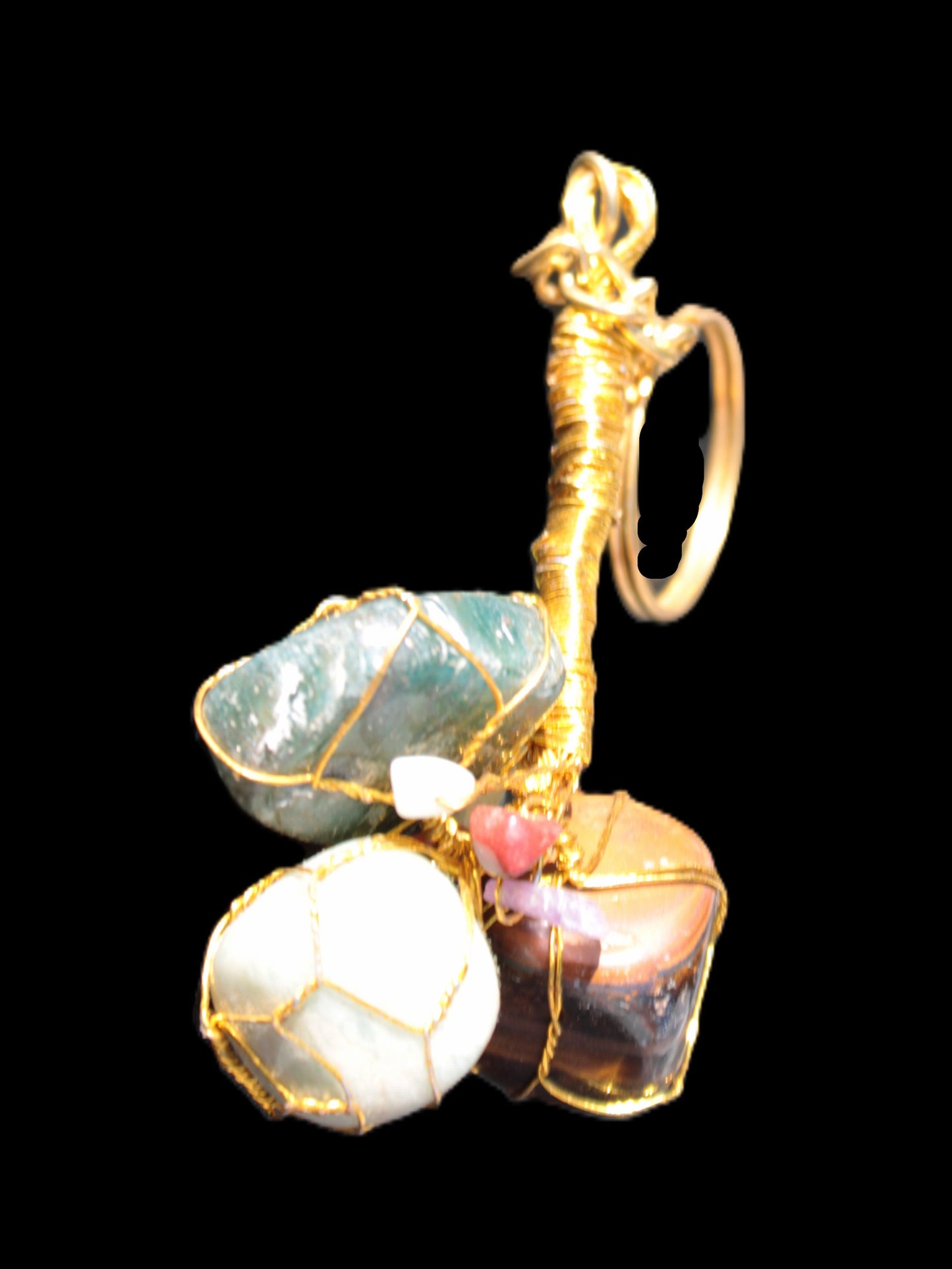 Amazonite, Jasper and Tigers Eye wire-wrapped keychain 140mm 50g Rocks and Things Store
