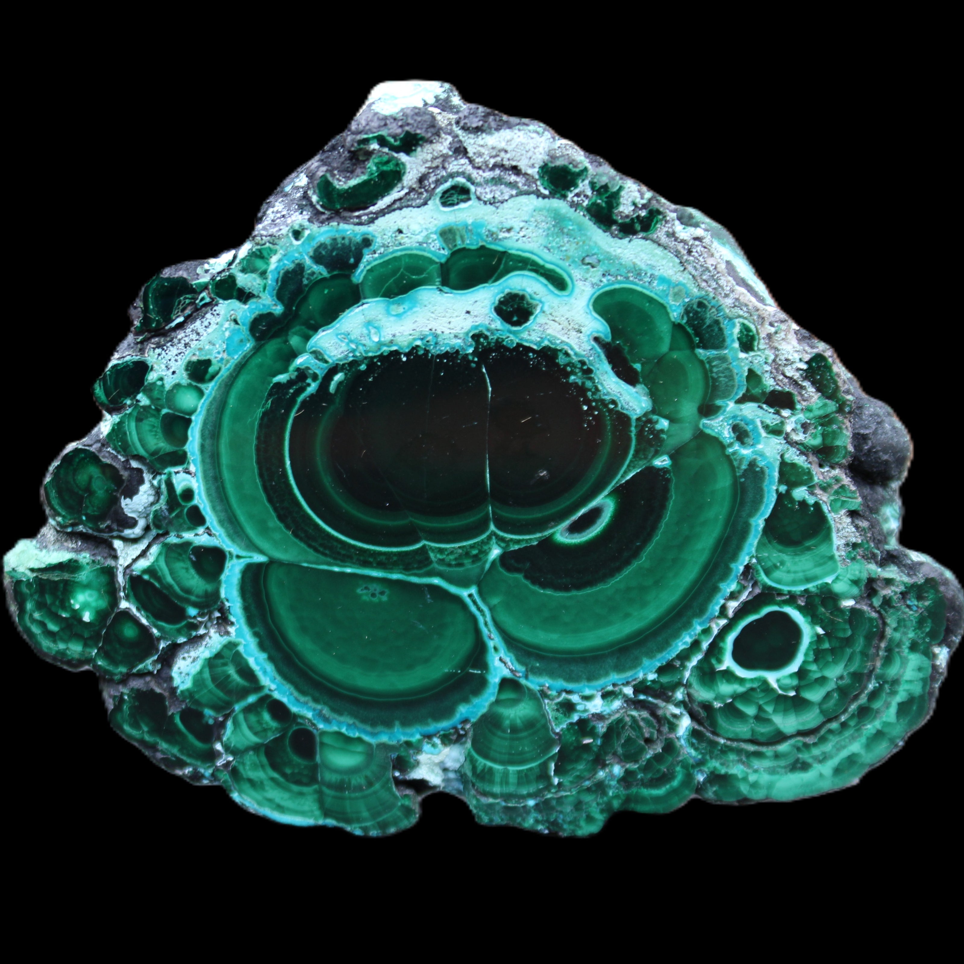 Silicified Malachite Chrysocolla slice 125*104*16mm 470g in sunlight - Rocks and Things Store