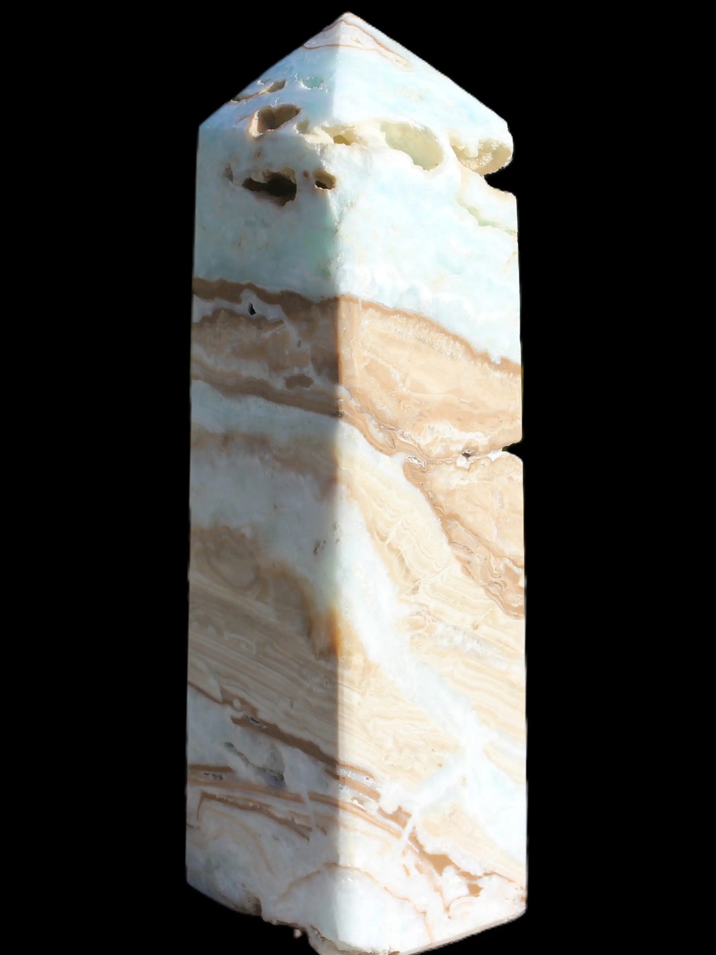 Caribbean aqua blue Calcite obelisk 694g Rocks and Things