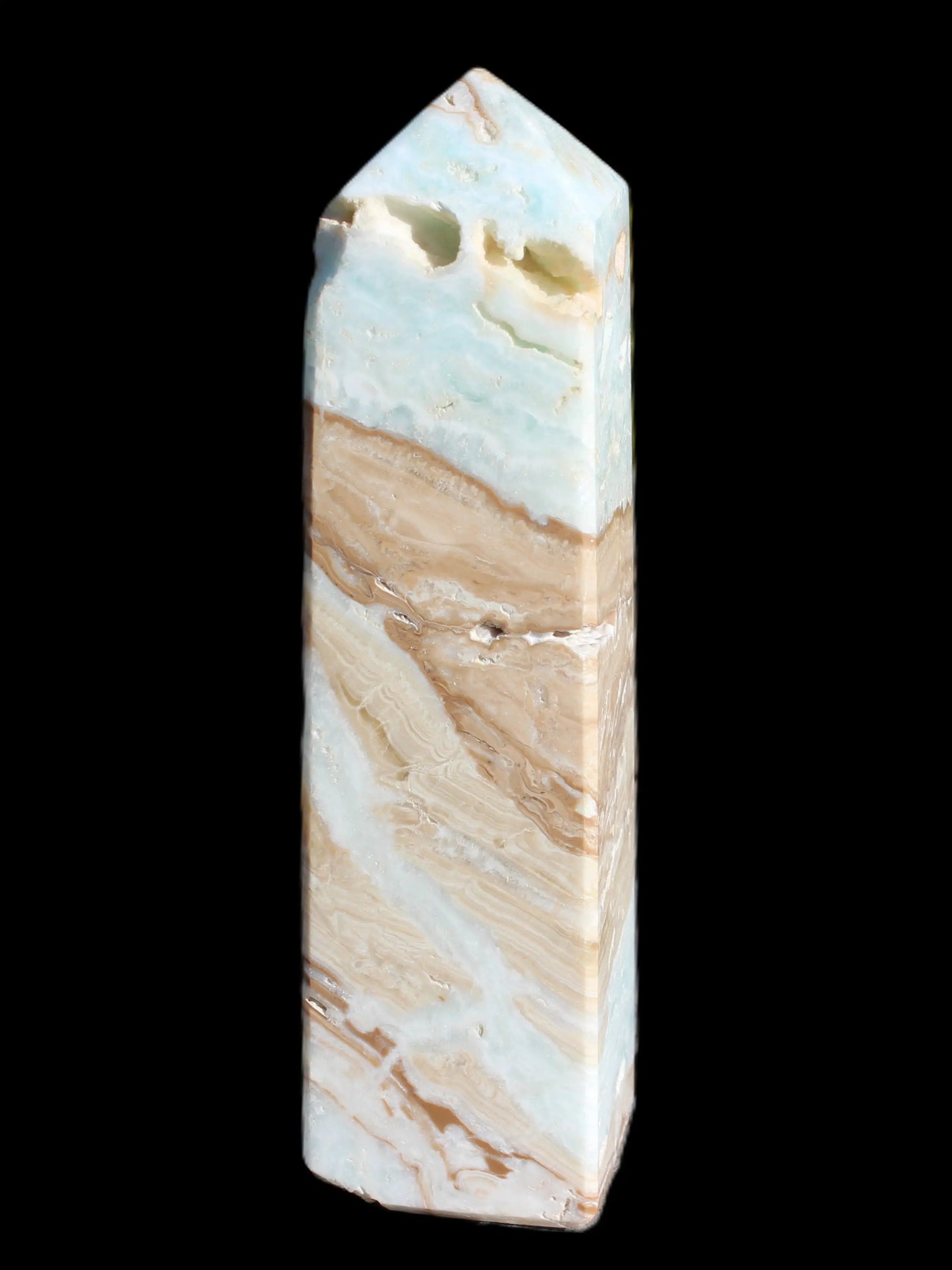 Caribbean aqua blue Calcite obelisk 694g Rocks and Things