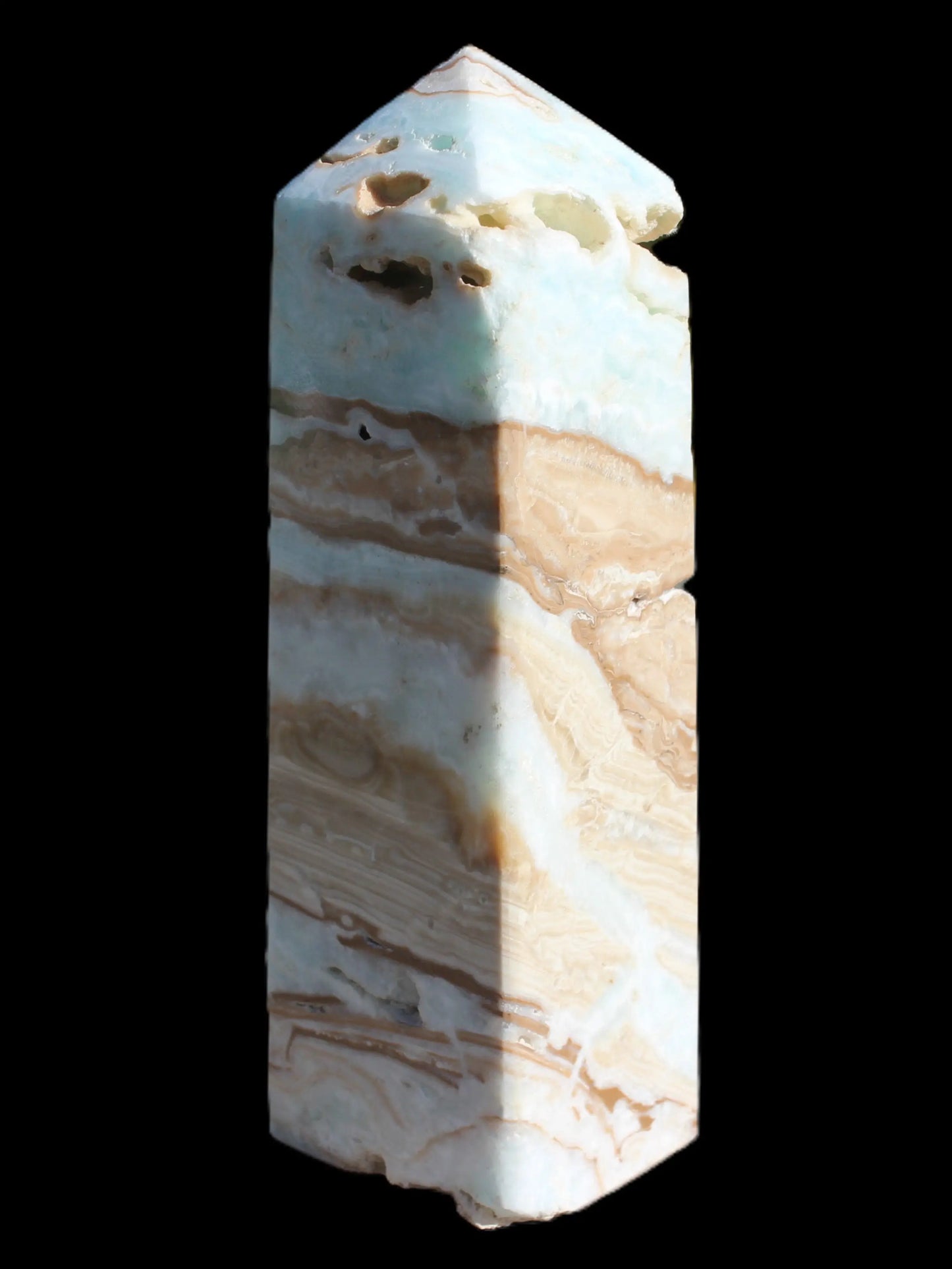 Caribbean aqua blue Calcite obelisk 694g Rocks and Things