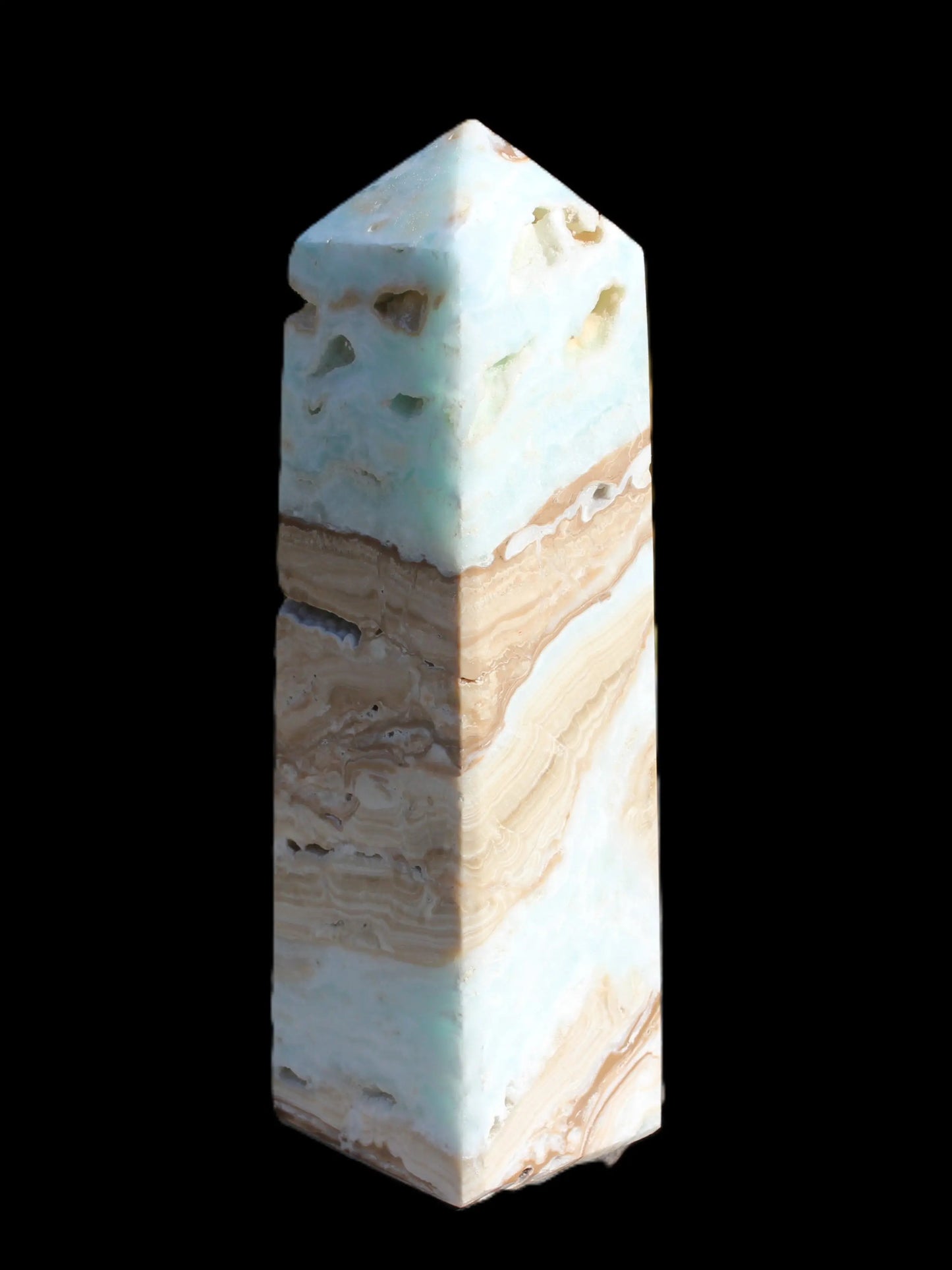 Caribbean aqua blue Calcite obelisk 694g Rocks and Things