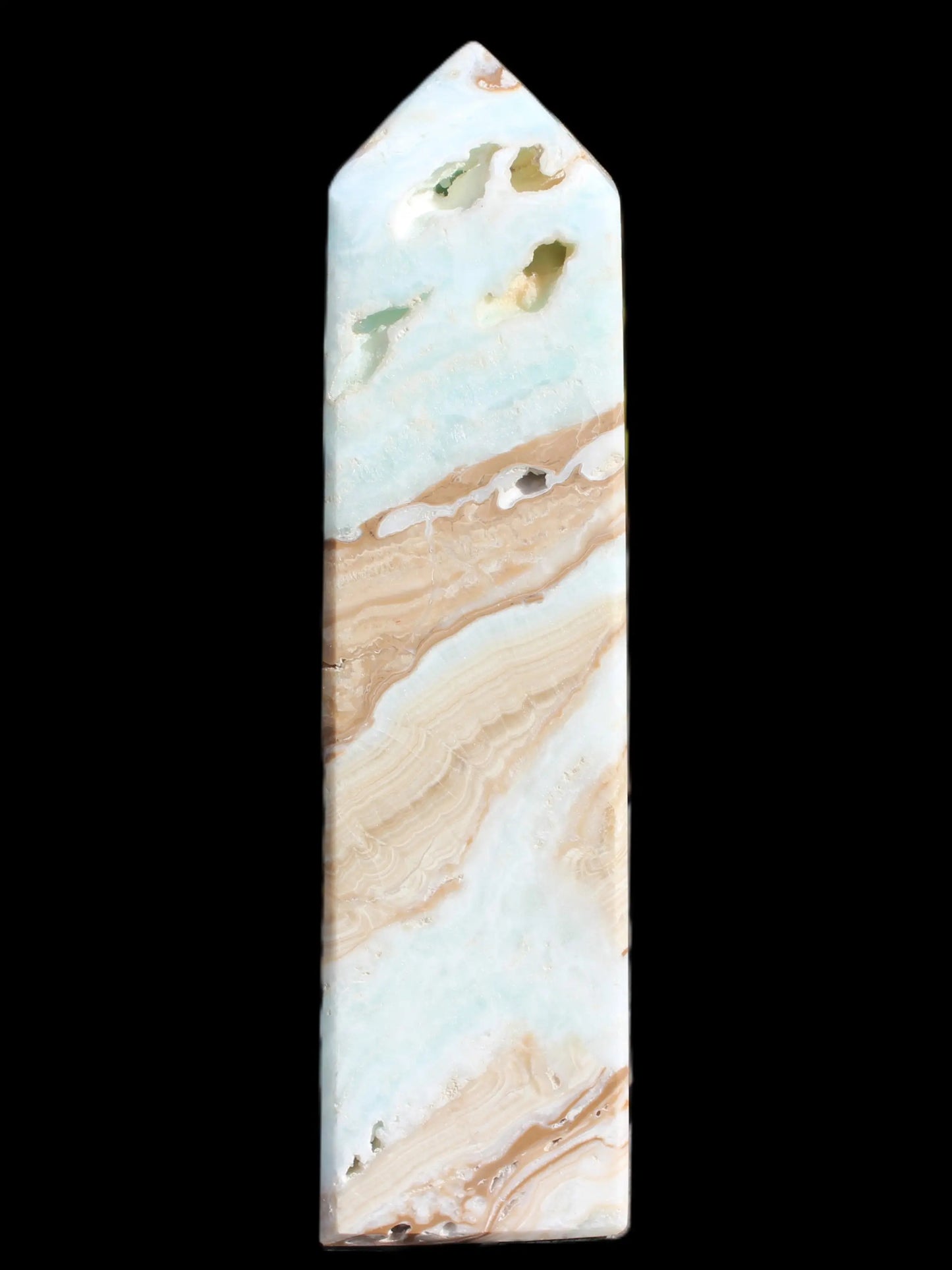 Caribbean aqua blue Calcite obelisk 694g Rocks and Things
