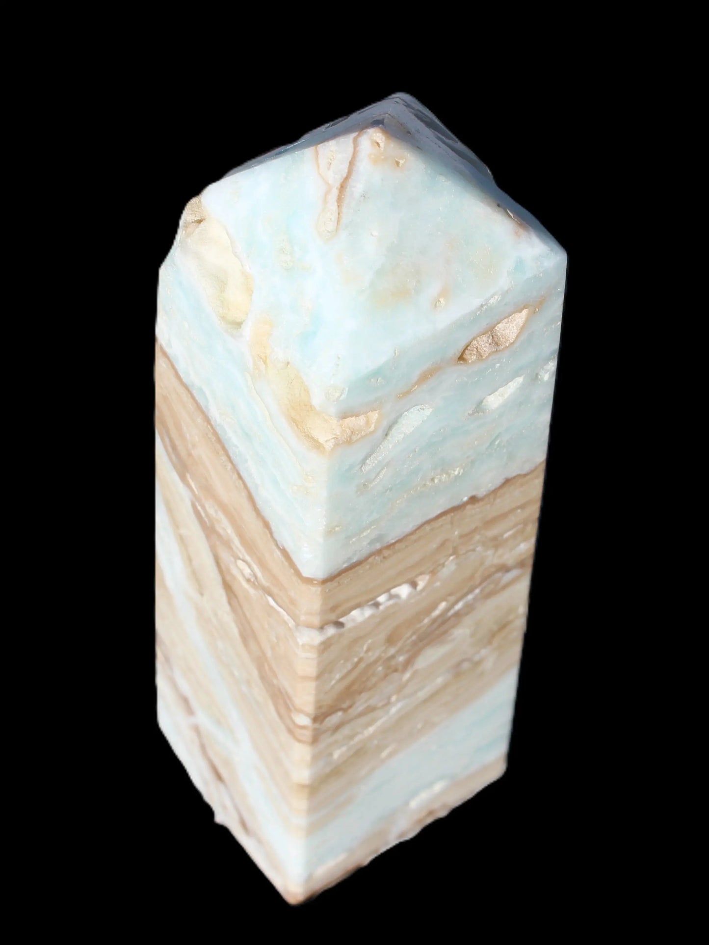 Caribbean aqua blue Calcite obelisk 694g Rocks and Things