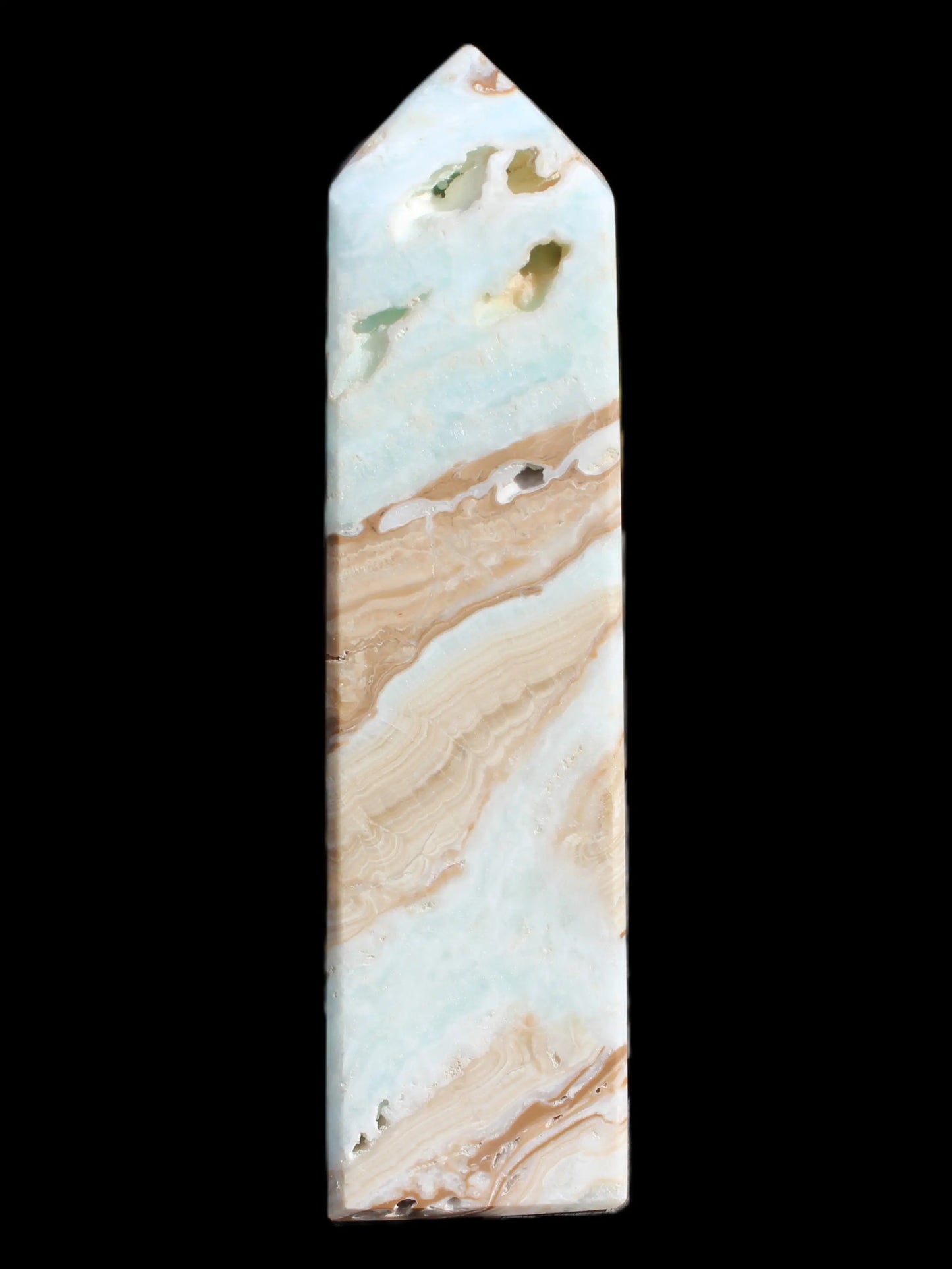 Caribbean aqua blue Calcite obelisk 694g Rocks and Things
