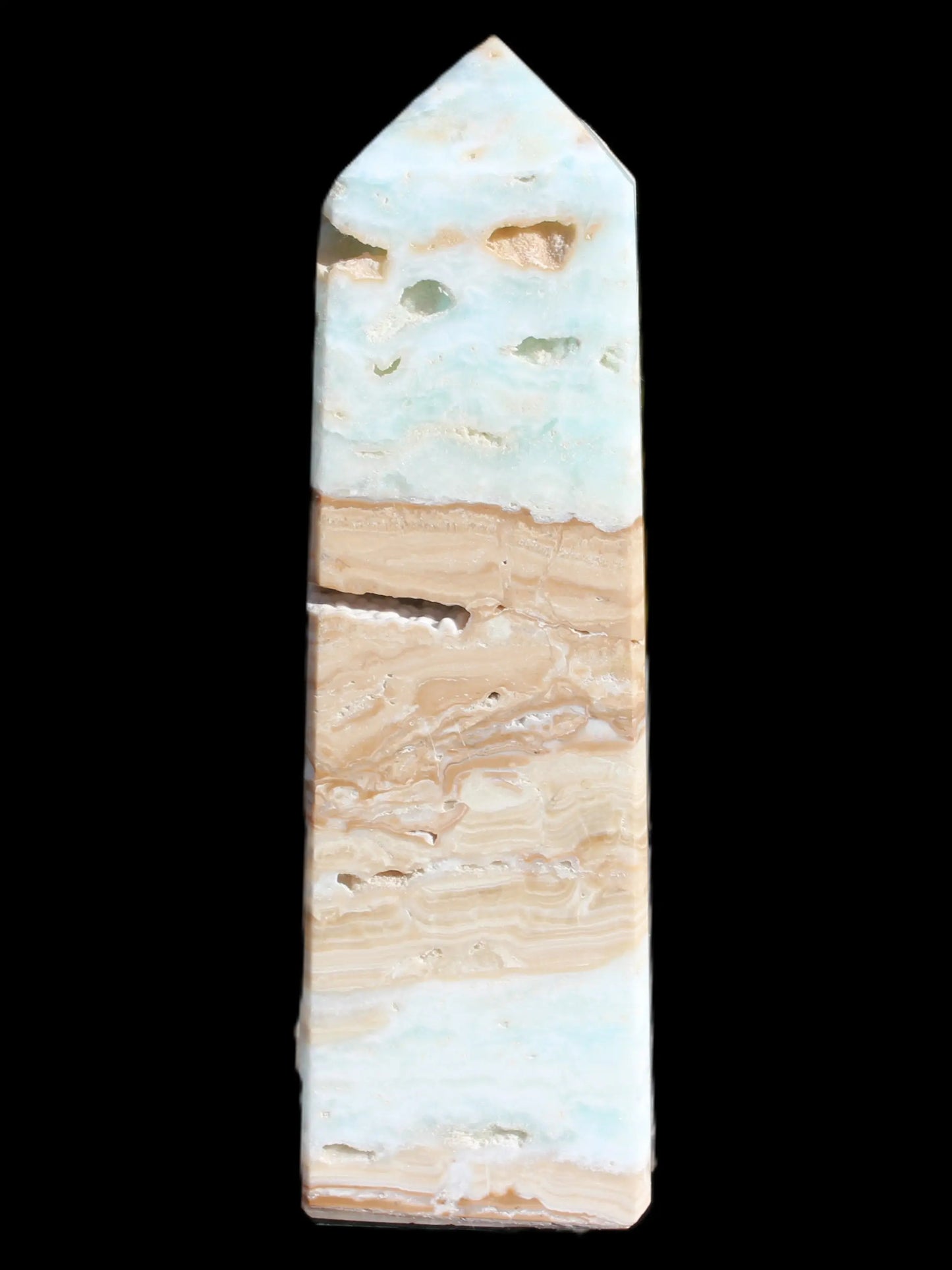 Caribbean aqua blue Calcite obelisk 694g Rocks and Things