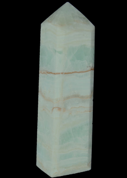Pistachio Calcite obelisk 131*37*30mm 324g in sunlight - Rocks and Things Store
