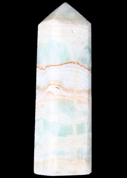 Pistachio Calcite obelisk 131*37*30mm 324g in sunlight - Rocks and Things Store