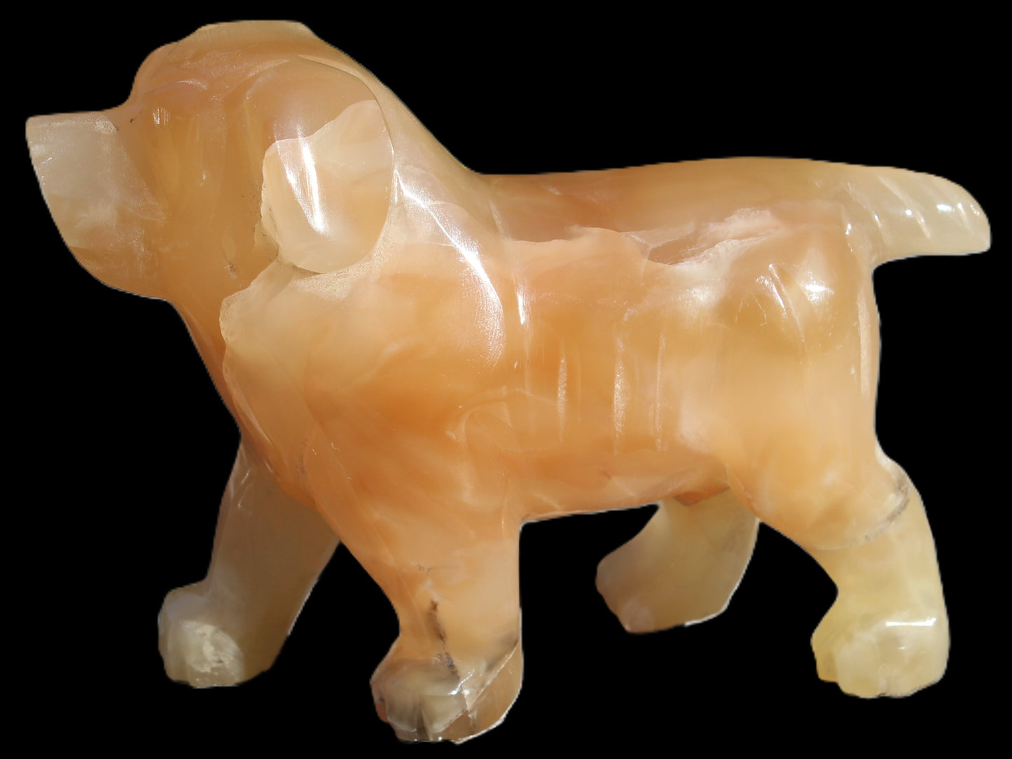 Honey Calcite hand-carved Dog 673g Rocks and Things