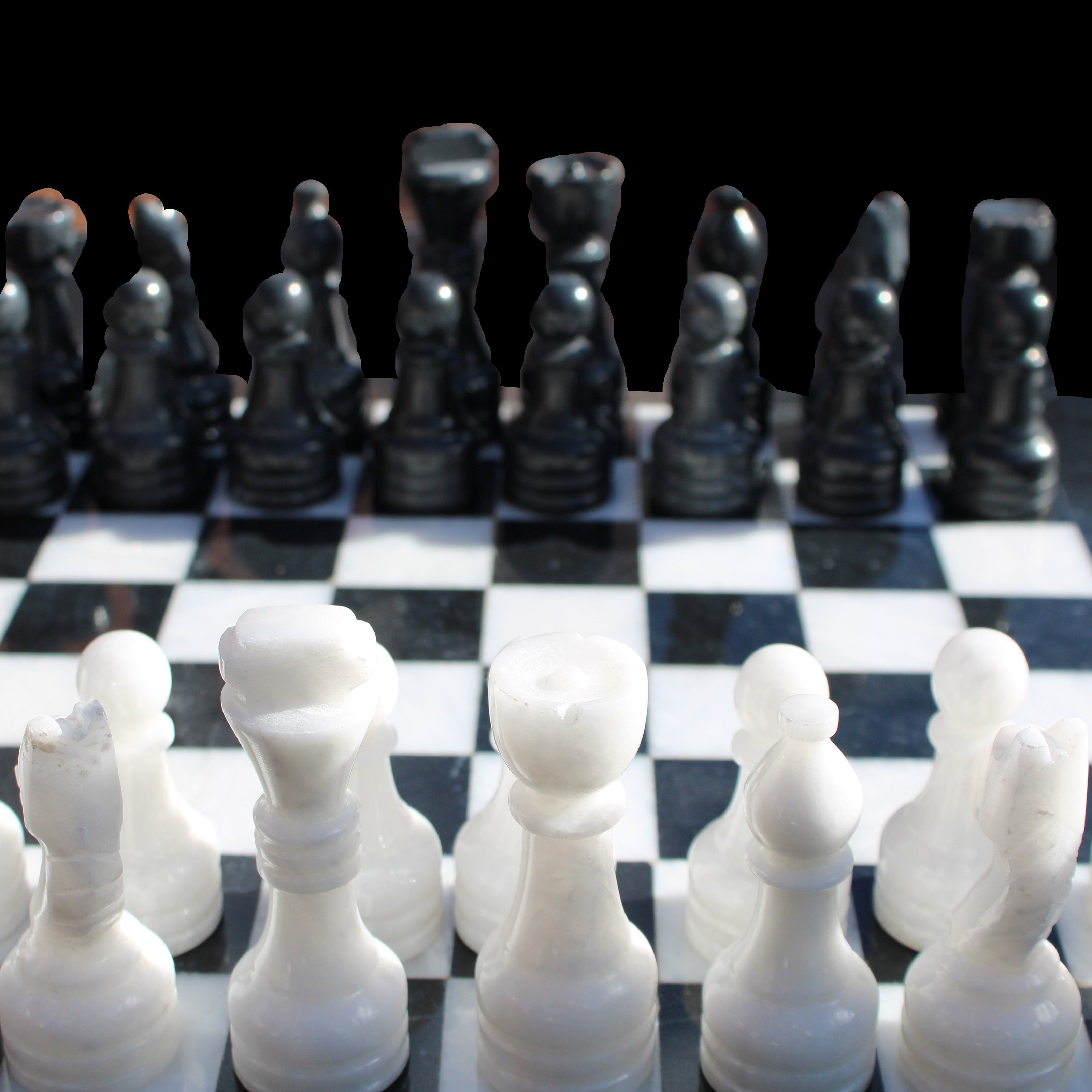 Marble Chess Set in case in sunlight - Rocks and Things Store