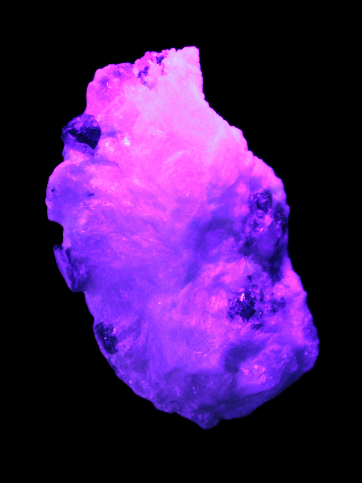 Spessartine Garnet Elbaite Mica Quartz Feldspar matrix 60*30*44mm 329ct 65.8g in UV light - Rocks and Things Store
