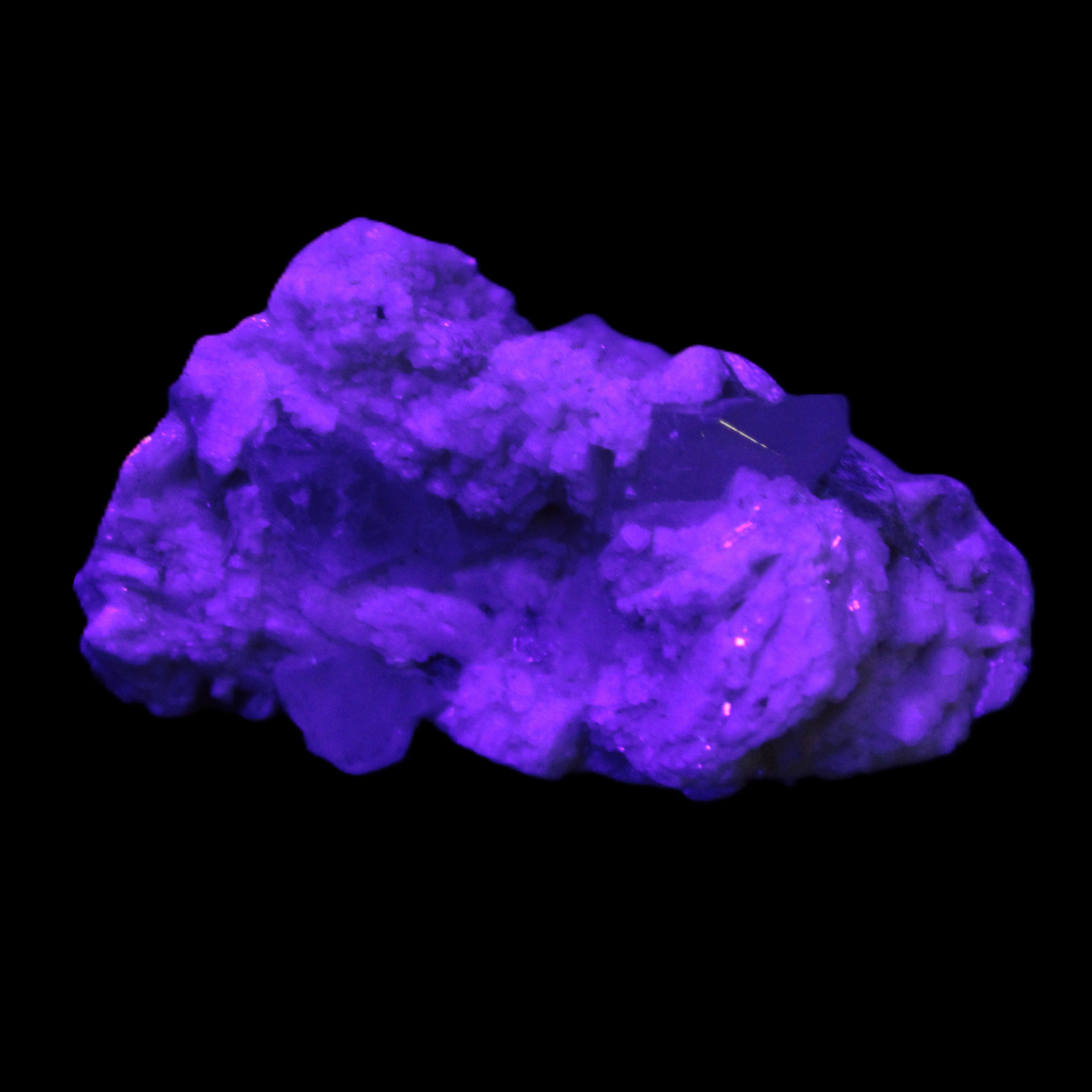 Aquamarine, Green Tourmaline and Lepidolite cluster 41*23*22mm 80.5ct 16.1g in UV light - Rocks and Things Store