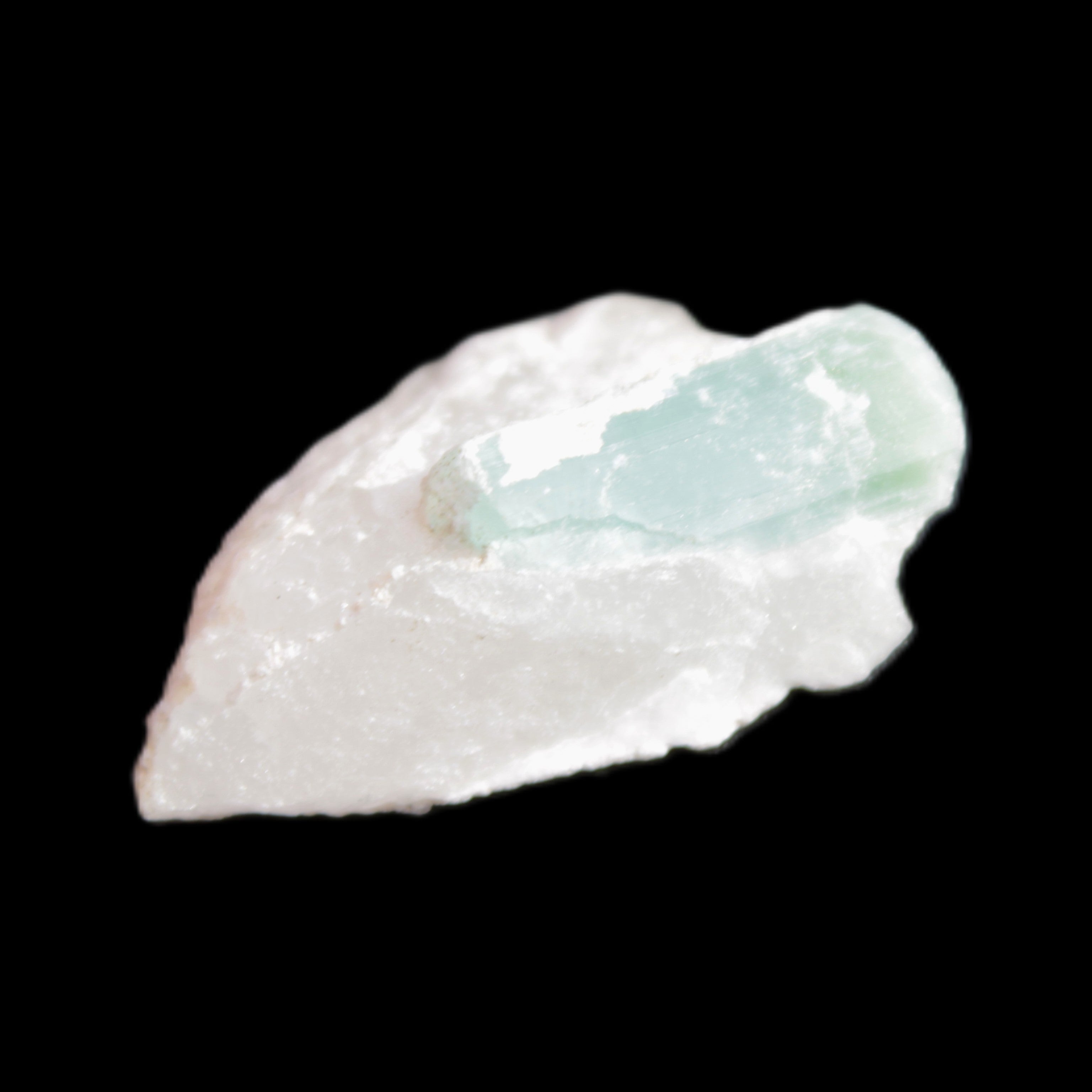 Green Tourmaline crystal on Quartz with Feldspar 5.2g in sunlight - Rocks and Things Store