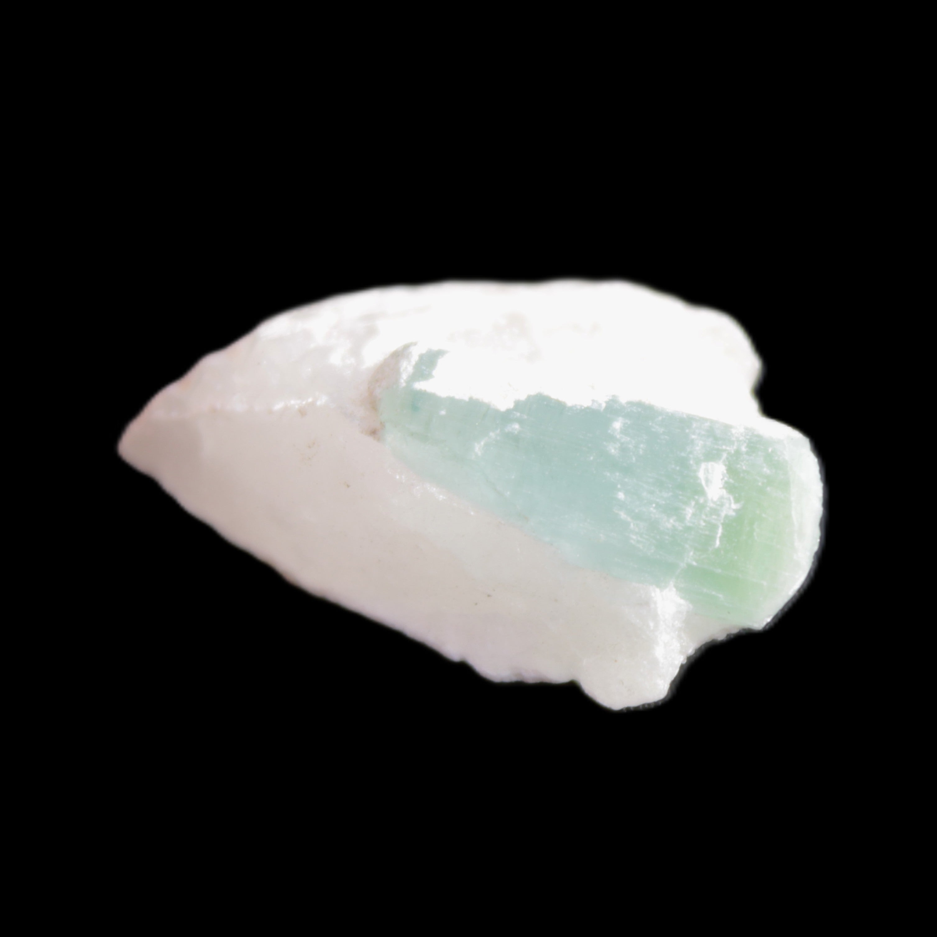 Green Tourmaline crystal on Quartz with Feldspar 5.2g in sunlight - Rocks and Things Store