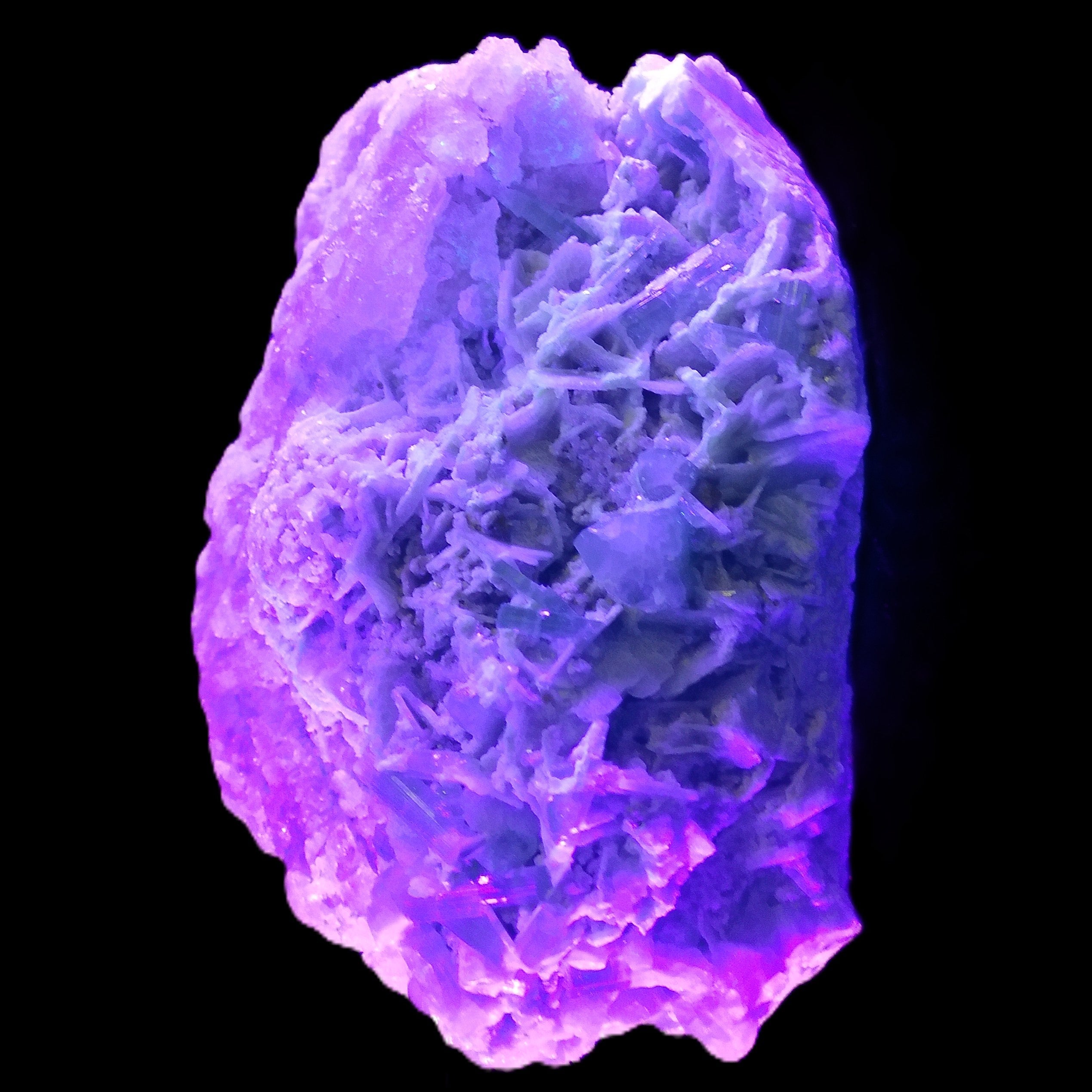Magnificent Green Tourmaline, Kunzite, Lepidolite plus more specimen 140m 2035g in UV light - Rocks and Things Store