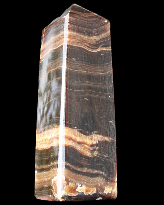 Chocolate Calcite obelisk 120*40*30mm 359g in sunlight - Rocks and Things Store