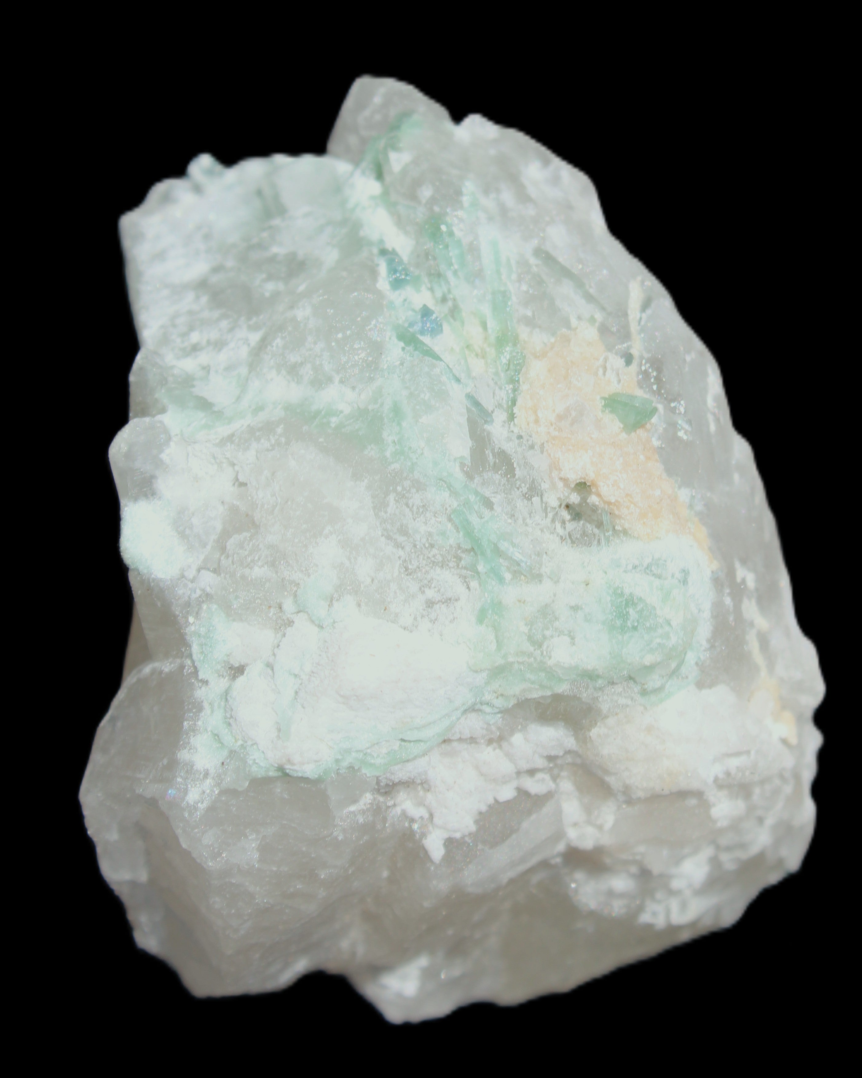 Clear Quartz with Green Tourmaline 48*35*28mm 51g in sunlight - Rocks and Things Store