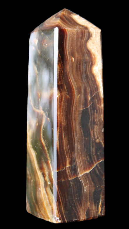 Chocolate Calcite obelisk 120*33*32mm 332g in sunlight - Rocks and Things Store