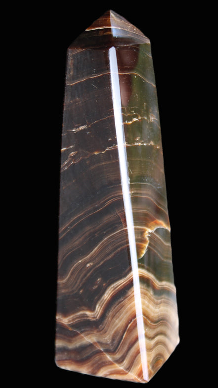 Chocolate Calcite obelisk 128*35*32mm 301g in sunlight - Rocks and Things Store