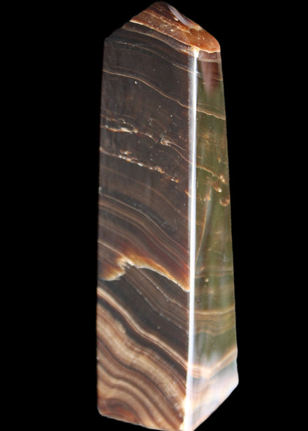 Chocolate Calcite obelisk 128*35*32mm 301g in sunlight - Rocks and Things Store