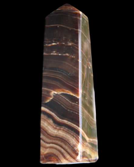 Chocolate Calcite obelisk 128*35*32mm 301g in sunlight - Rocks and Things Store