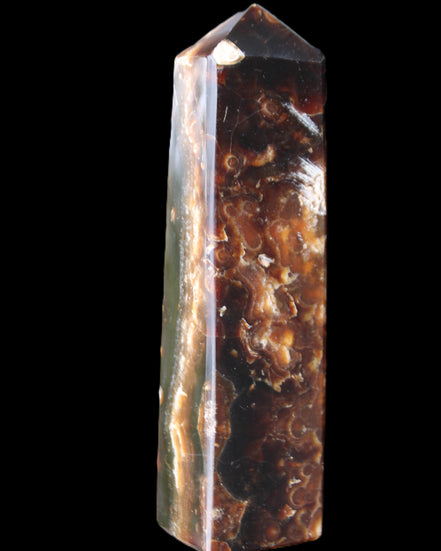 Chocolate Calcite obelisk 132*30*28mm 282g in sunlight - Rocks and Things Store
