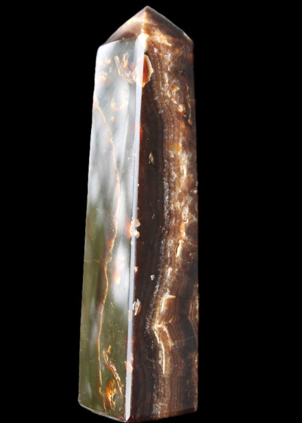Chocolate Calcite obelisk 132*30*28mm 282g in sunlight - Rocks and Things Store