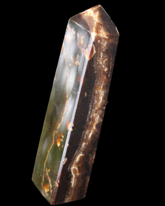 Chocolate Calcite obelisk 132*30*28mm 282g in sunlight - Rocks and Things Store