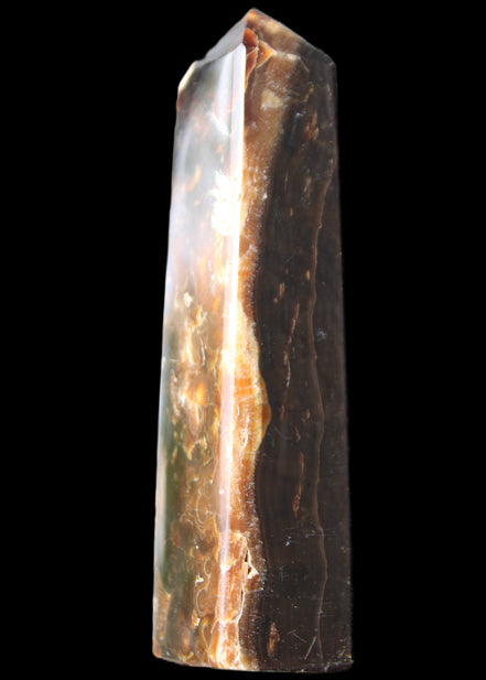 Chocolate Calcite obelisk 132*30*28mm 282g in sunlight - Rocks and Things Store
