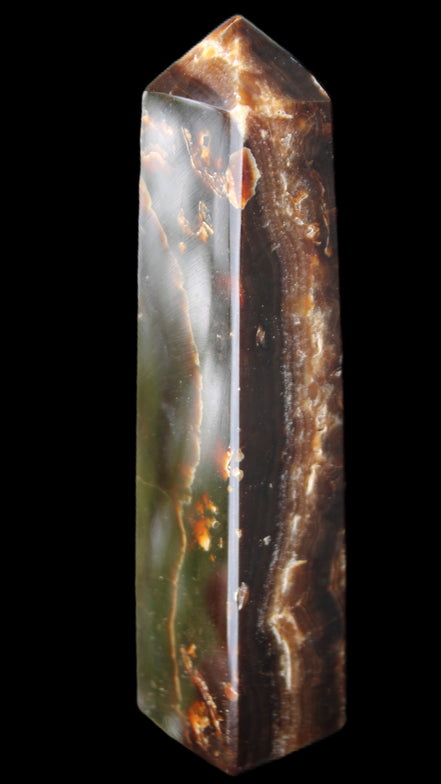 Chocolate Calcite obelisk 132*30*28mm 282g in sunlight - Rocks and Things Store