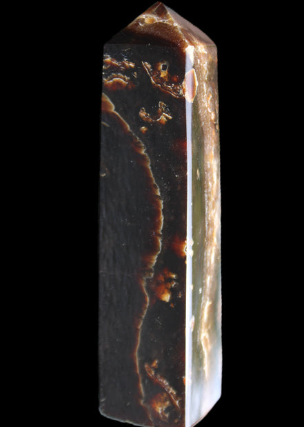 Chocolate Calcite obelisk 132*30*28mm 282g in sunlight - Rocks and Things Store
