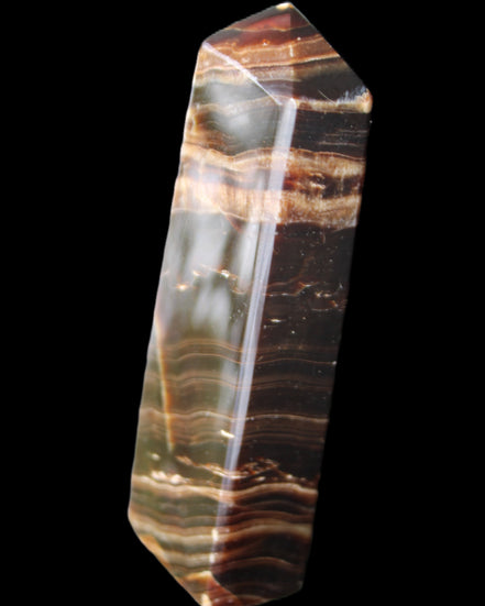 Chocolate Calcite obelisk 113*33*21mm 201g in sunlight - Rocks and Things Store