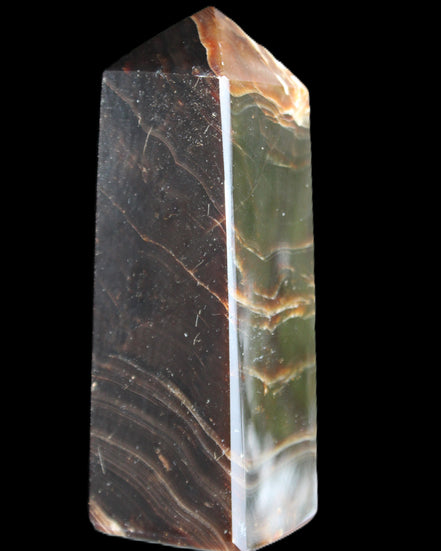 Chocolate Calcite obelisk 105*35*32mm 295g in sunlight - Rocks and Things Store