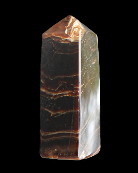 Chocolate Calcite obelisk 105*35*32mm 295g in sunlight - Rocks and Things Store