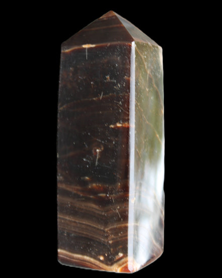 Chocolate Calcite obelisk 105*35*32mm 295g in sunlight - Rocks and Things Store