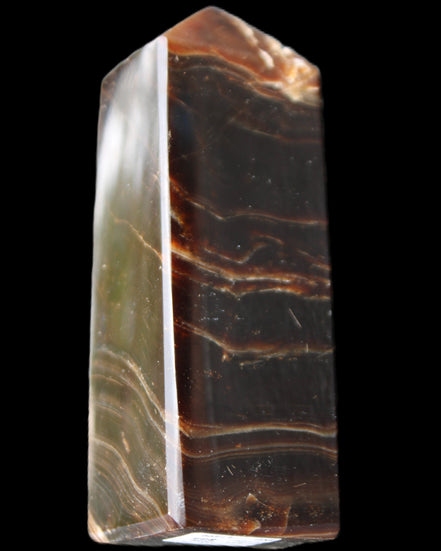 Chocolate Calcite obelisk 105*35*32mm 295g in sunlight - Rocks and Things Store