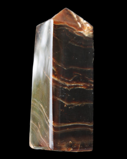 Chocolate Calcite obelisk 105*35*32mm 295g in sunlight - Rocks and Things Store