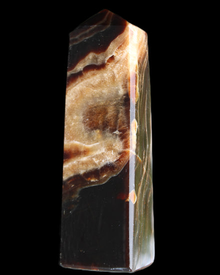 Chocolate Calcite obelisk 112*33*26mm 203g in sunlight - Rocks and Things Store