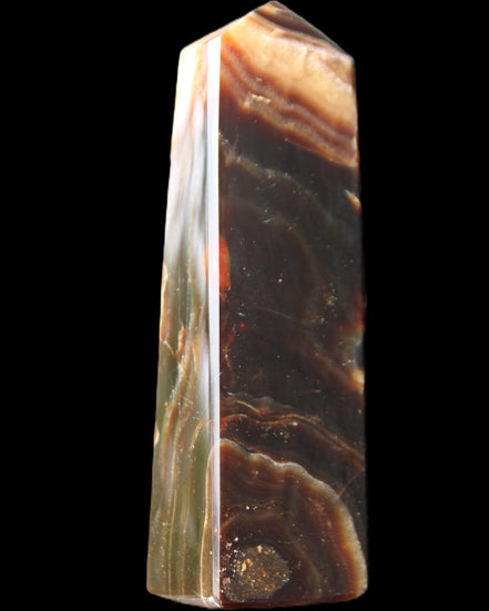 Chocolate Calcite obelisk 112*33*26mm 203g in sunlight - Rocks and Things Store