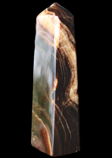 Chocolate Calcite obelisk 112*33*26mm 203g in sunlight - Rocks and Things Store