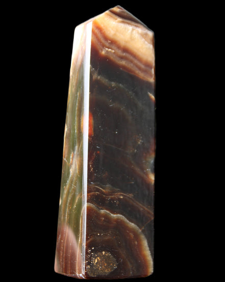 Chocolate Calcite obelisk 112*33*26mm 203g in sunlight - Rocks and Things Store