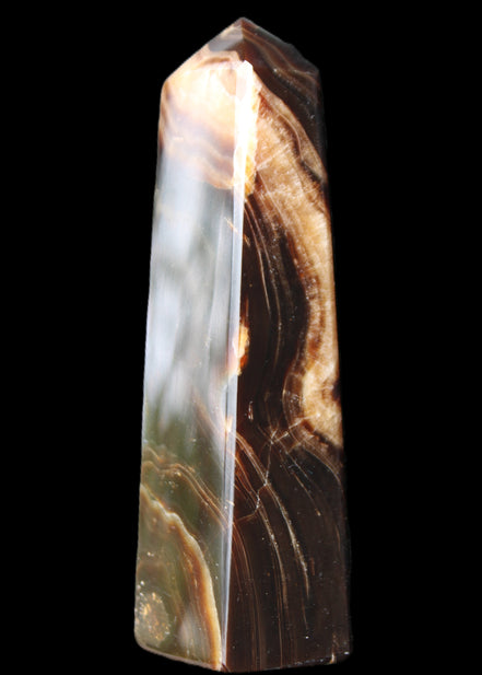 Chocolate Calcite obelisk 112*33*26mm 203g in sunlight - Rocks and Things Store