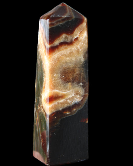 Chocolate Calcite obelisk 112*33*26mm 203g in sunlight - Rocks and Things Store