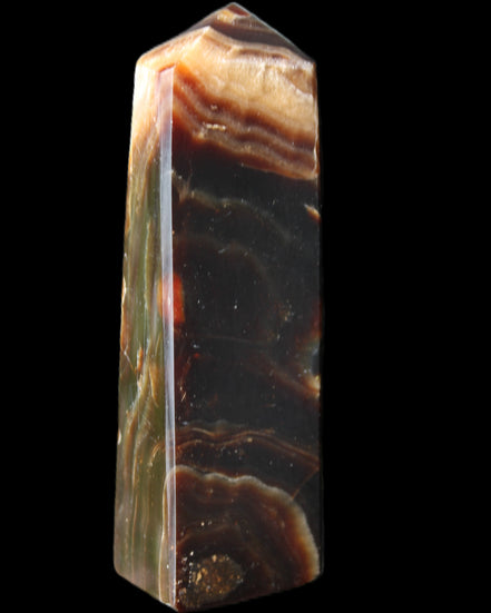 Chocolate Calcite obelisk 112*33*26mm 203g in sunlight - Rocks and Things Store